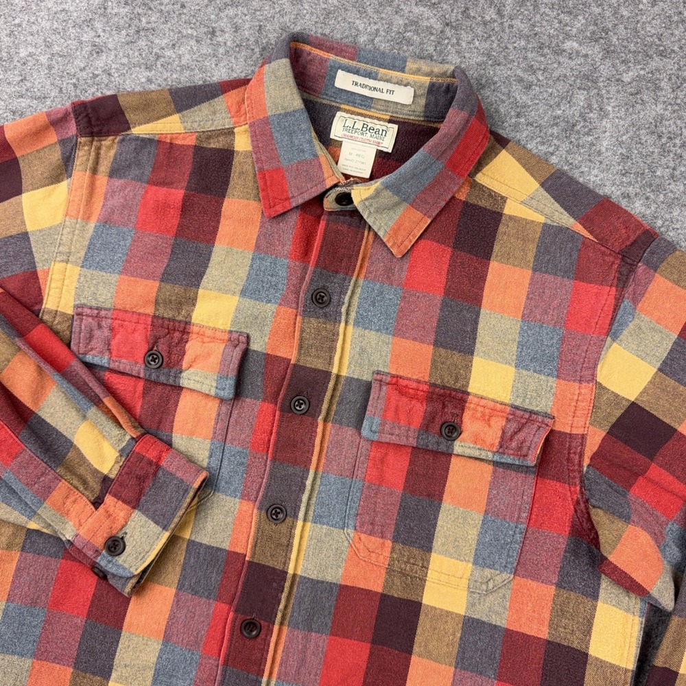 LL Bean Chamois Cloth Shirt Mens Medium M Regular Plaid Heavyweight Flannel READ